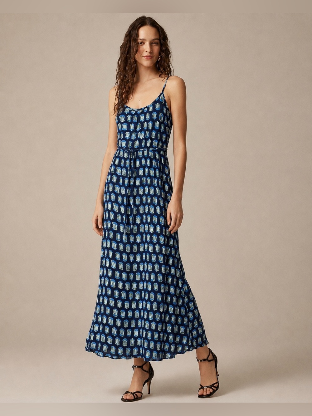 J. Crew Printed Sleeveless Long Maxi Dress Blue Women’s Size 10 *108